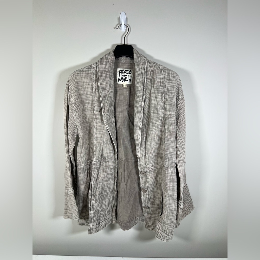 Women's Peace Love World Taupe Gauze Boho Oversized Button Front Cardigan Sz M - Picture 2 of 8